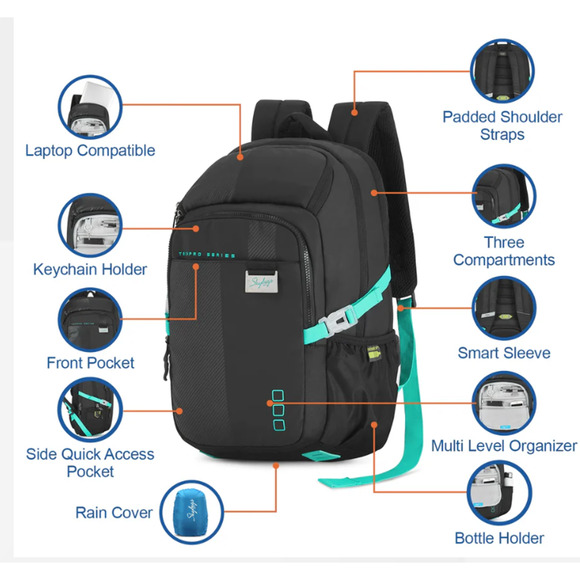 VIP SKYBAGS Skybags Valor Pro 02 "Laptop Backpack Black - Picture 2 of 8